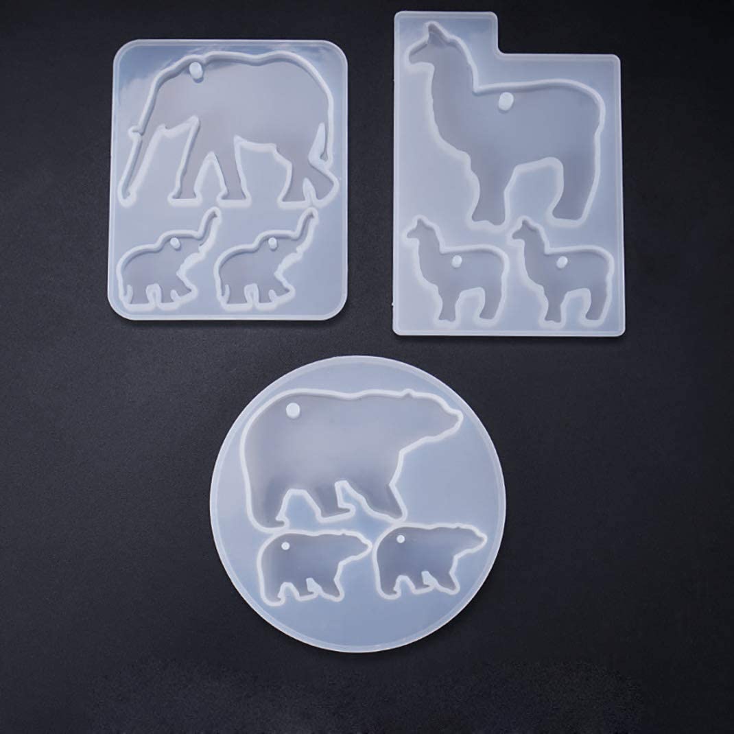 3D Animals Epoxy Resin Silicone Molds Set Unicorn Lion Wolf Elephant Deer  Rabbit Bear Jewelry Casing Supplies 7-Count, Height 2.6-3inch