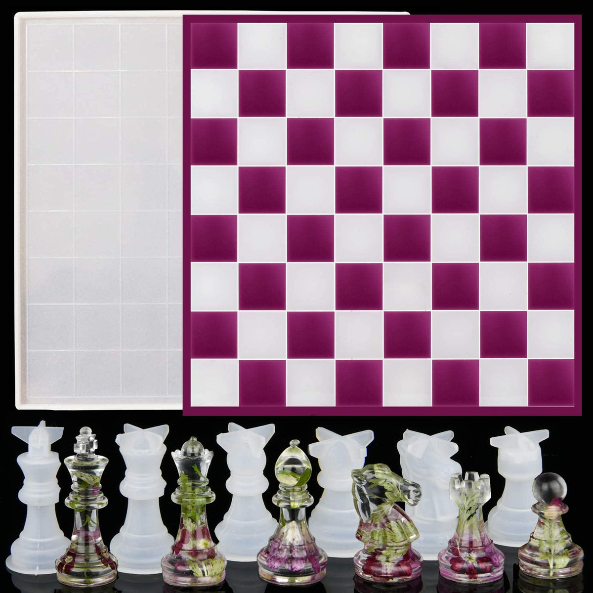 KingLEE Chess Board Resin Mold Set, 1 Pcs Large Checker Board
