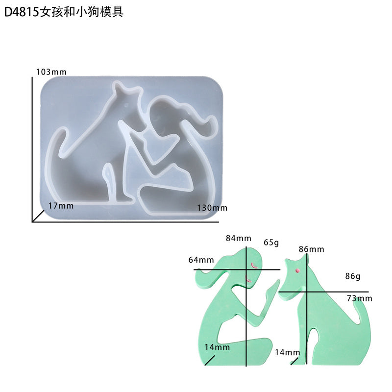 3D Little Girl and Dog Candle Silicone Mold