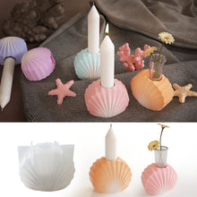 Load image into Gallery viewer, Striped Shell Candle Holder Mold
