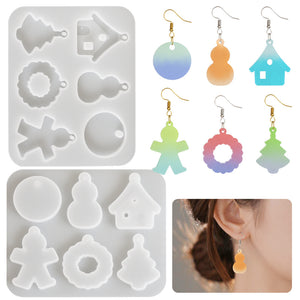 Pendant Snowman House Christmas Tree Earrings Silicone Mold