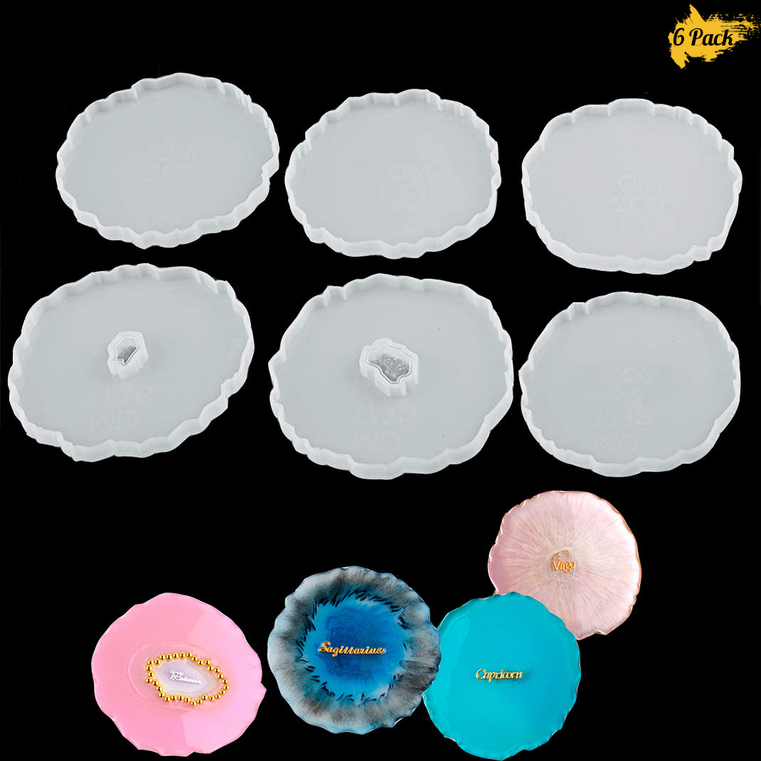 6 Pack Geode Coaster Molds, ResinWorld Irregular Resin Coaster Silicone  Mold, Coaster Epoxy Molds for Making Agate Coasters, Home Decoration DIY