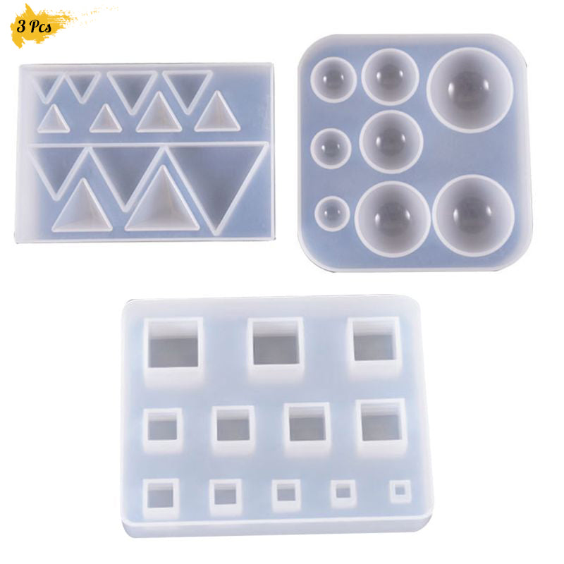 3 Pack Jewelry Casting Molds, ResinWorld Square Triangle Round Epoxy UV  Resin Molds Silicone Mold for Earrings Pendant Gemstone Making
