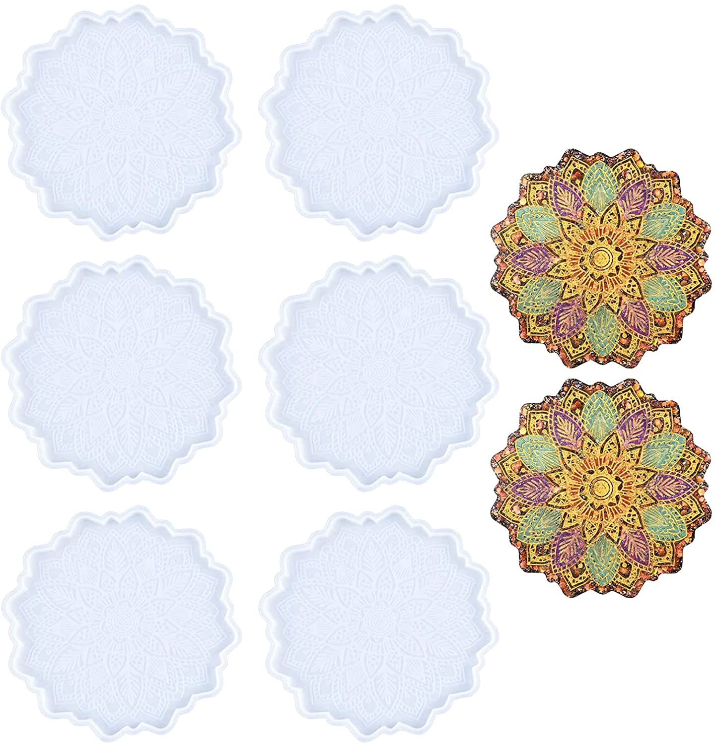 ResinWorld 5 Pcs Mandala Coaster Resin Molds, Mandala Tray Molds