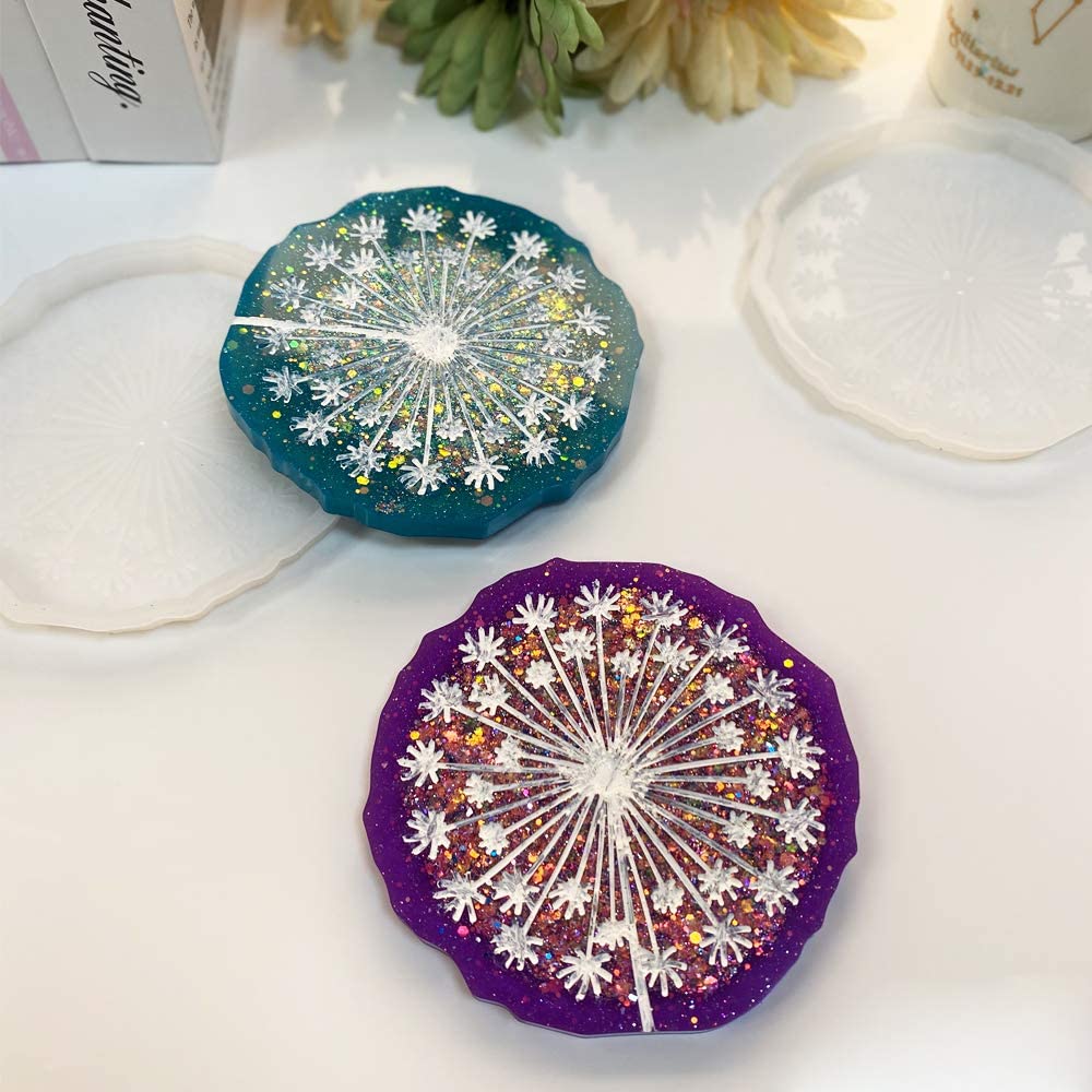 RESINWORLD 4 Pack Dandelion Resin Coaster Molds, Shiny Round Coaster M –  ResinWorlds