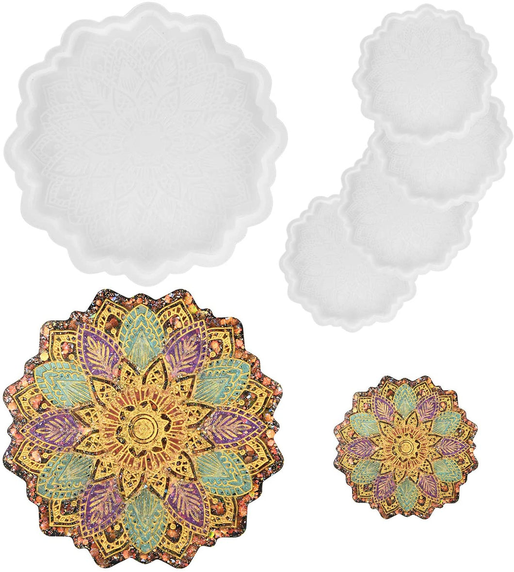 5Pcs Large Silicone Flower Coaster Resin Casting Molds Kit Resin